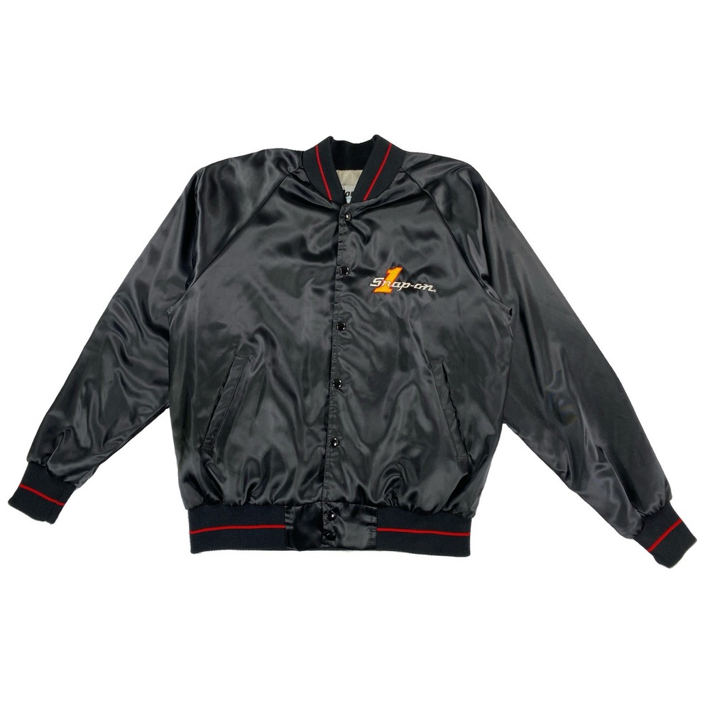 Vintage Snap-On Tools Racing Satin Bomber Jacket Men's Large Black Bald Eagle